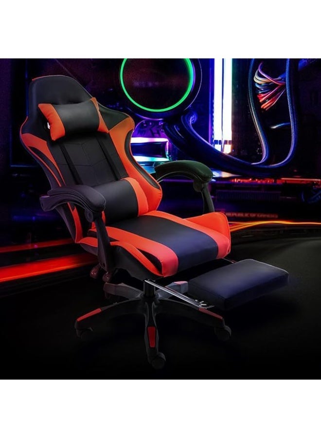 High-back gaming chair — Racing-style executive computer office chair with headrest, massage lumbar support cushion, retractable footrest, and 360-degree swivel. - Image 4
