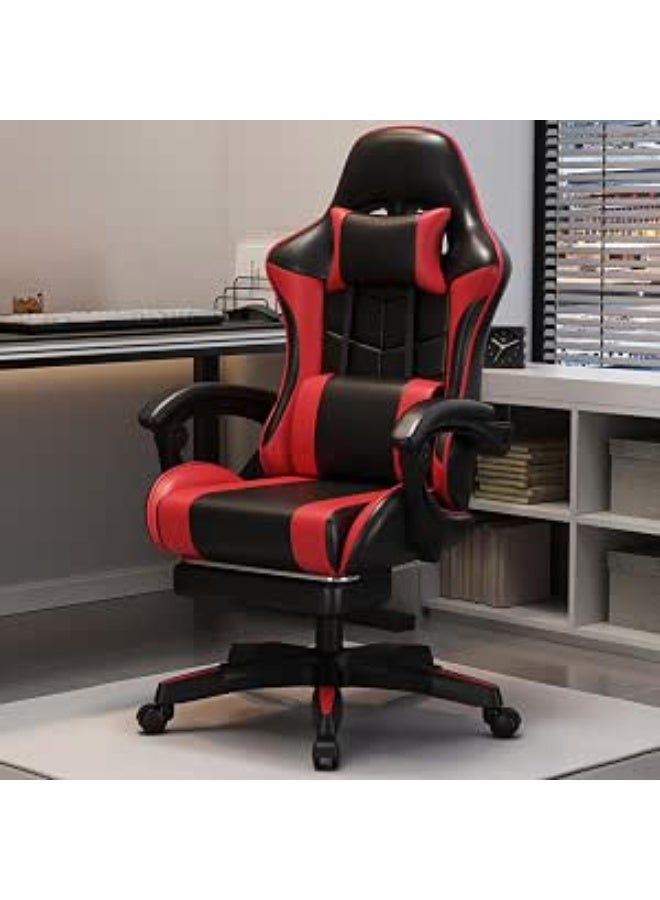 High-back gaming chair — Racing-style executive computer office chair with headrest, massage lumbar support cushion, retractable footrest, and 360-degree swivel. - Image 1