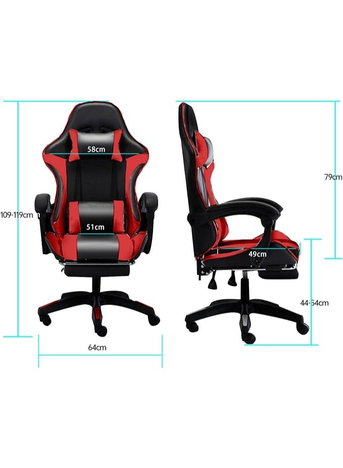 High-back gaming chair — Racing-style executive computer office chair with headrest, massage lumbar support cushion, retractable footrest, and 360-degree swivel. - Image 3