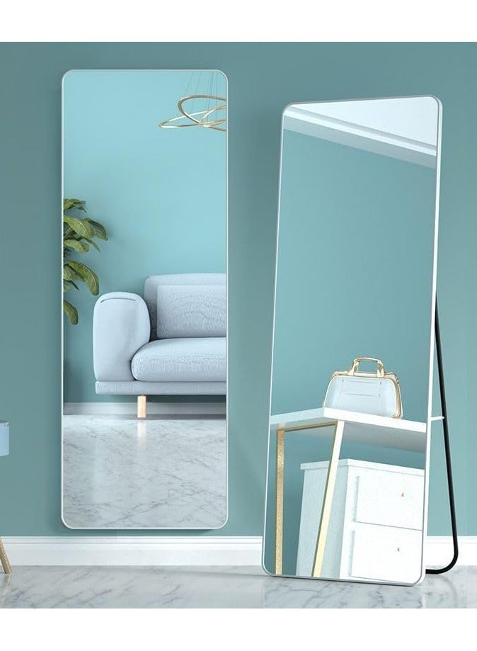 ديكور هيلز مرآة خلع الملابس، مرآة كاملة الطول، 150 × 40 سم، مرآة أرضية معلقة رأسية أو مائلة مع حامل، مرآة غرفة النوم، مرآة مثبتة على الحائط، إطار من سبائك الألومنيوم (أبيض) - Image 1