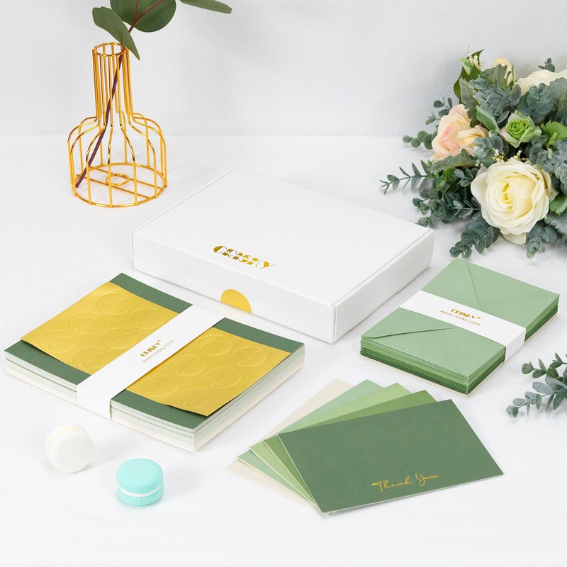 Crisky Sage Green Thank You Cards with Envelopes & Stickersï¼Œ 50 Pack Bridal Shower Graduation Thank You Cards Small Business, Wedding Baby Shower Birthday Funeral Notes Bulk - Image 4