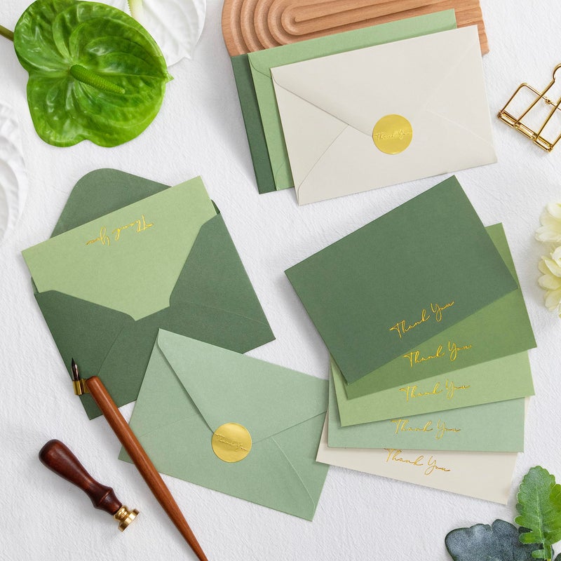 Crisky Sage Green Thank You Cards with Envelopes & Stickersï¼Œ 50 Pack Bridal Shower Graduation Thank You Cards Small Business, Wedding Baby Shower Birthday Funeral Notes Bulk - Image 2