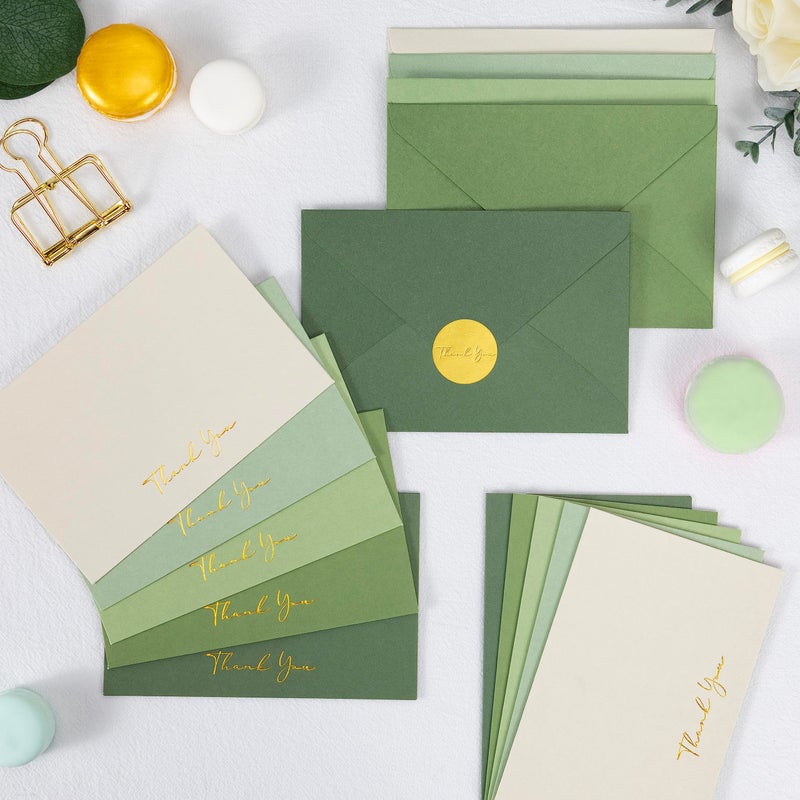 Crisky Sage Green Thank You Cards with Envelopes & Stickersï¼Œ 50 Pack Bridal Shower Graduation Thank You Cards Small Business, Wedding Baby Shower Birthday Funeral Notes Bulk - Image 5