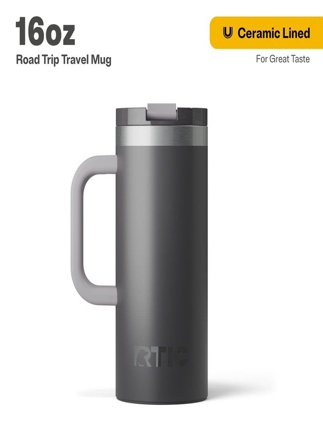 RTIC 16oz Road Trip Travel Mug with Lid and Handle, Ceramic Lined, Insulated, Stainless Steel, Metal, Double Wall Vacuum-Insulation, Portable Coffee, Tea Cup for Hot and Cold Drink, Graphite - Image 2