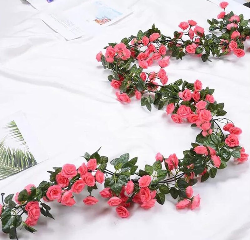 VRB Dec 1 Pcs Artificial Flower Vine Garlands Hanging Artificial Flowers for Decoration Small Peony Roses Garland (6 ft Long) Flowers Silk Peony Roses for Diwali/Ganpati/Christmas. (Red) - Image 1