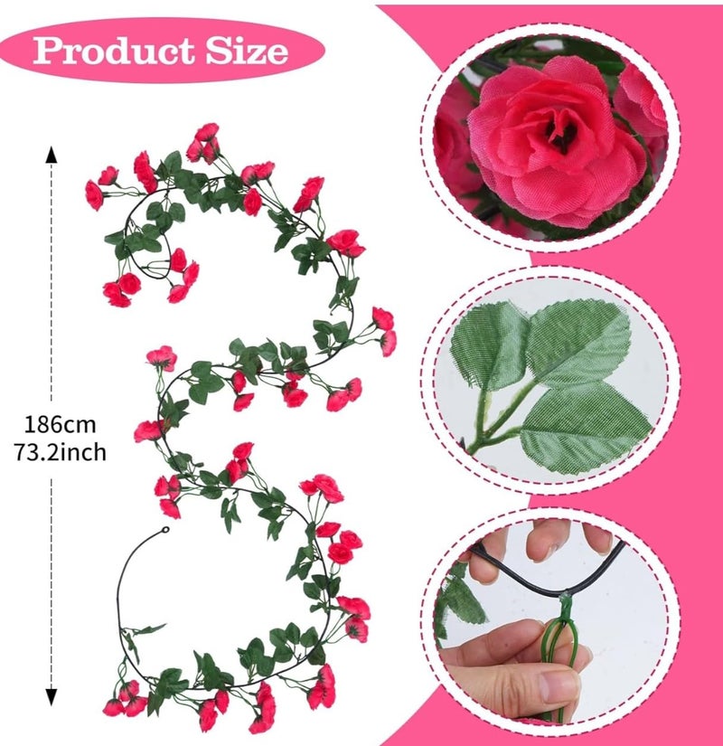 VRB Dec 1 Pcs Artificial Flower Vine Garlands Hanging Artificial Flowers for Decoration Small Peony Roses Garland (6 ft Long) Flowers Silk Peony Roses for Diwali/Ganpati/Christmas. (Red) - Image 2