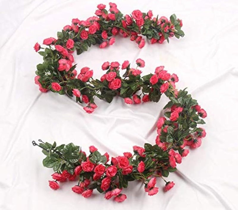 VRB Dec 1 Pcs Artificial Flower Vine Garlands Hanging Artificial Flowers for Decoration Small Peony Roses Garland (6 ft Long) Flowers Silk Peony Roses for Diwali/Ganpati/Christmas. (Red) - Image 3