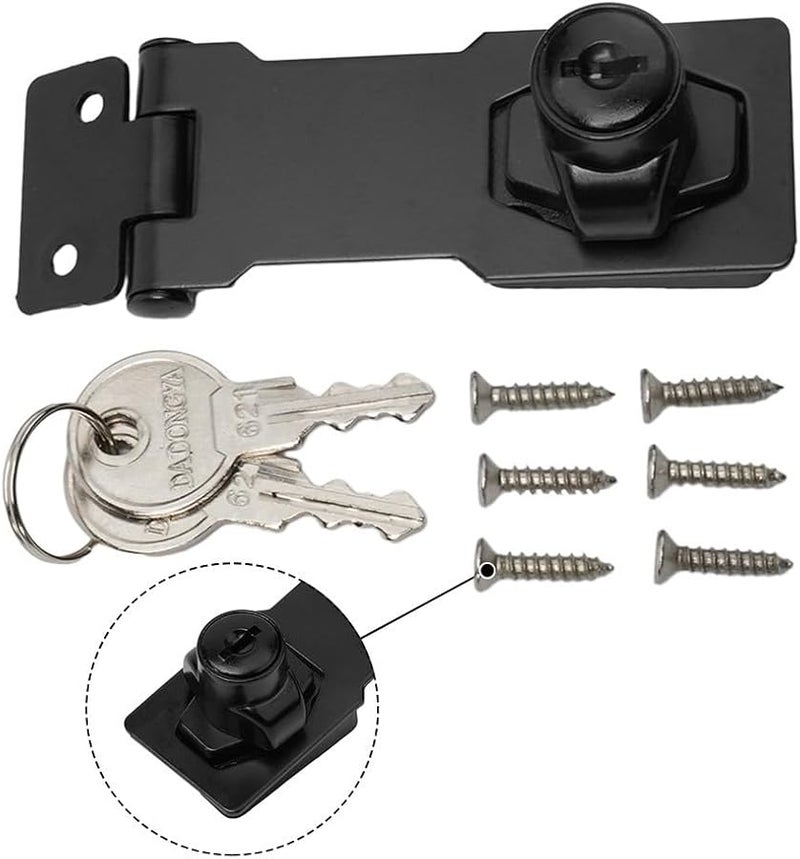 Zinc Alloy Security Hasp and Staple with Keys Rust Resistant Black Lock for Shed Garage Door - Image 1
