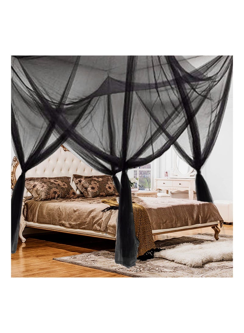 Black Canopy Bed Curtain with 4 Openings for Queen Bed Frame - Mosquito Netting for Adults and Girls - Elegant Canopy Tent for Bedroom Decor and Protection. - Image 1
