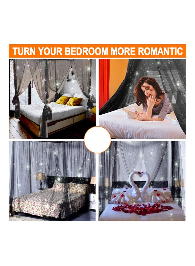 Black Canopy Bed Curtain with 4 Openings for Queen Bed Frame - Mosquito Netting for Adults and Girls - Elegant Canopy Tent for Bedroom Decor and Protection. - Image 4