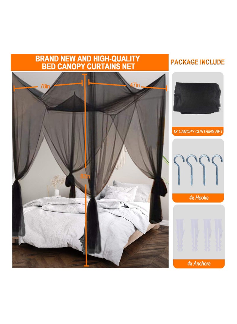 Black Canopy Bed Curtain with 4 Openings for Queen Bed Frame - Mosquito Netting for Adults and Girls - Elegant Canopy Tent for Bedroom Decor and Protection. - Image 2