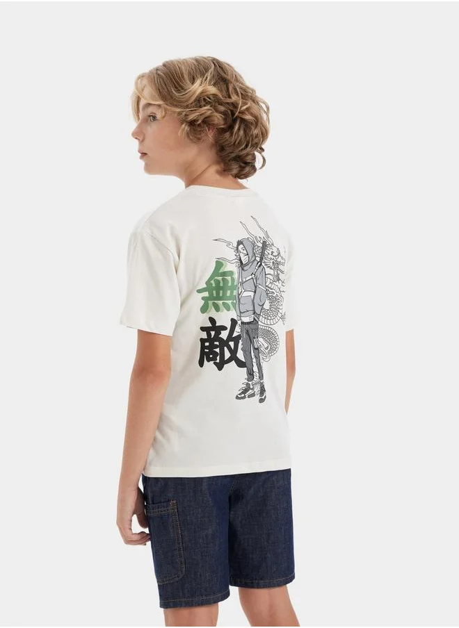DeFacto DeFacto Kids White Cotton Short Sleeve T-Shirt