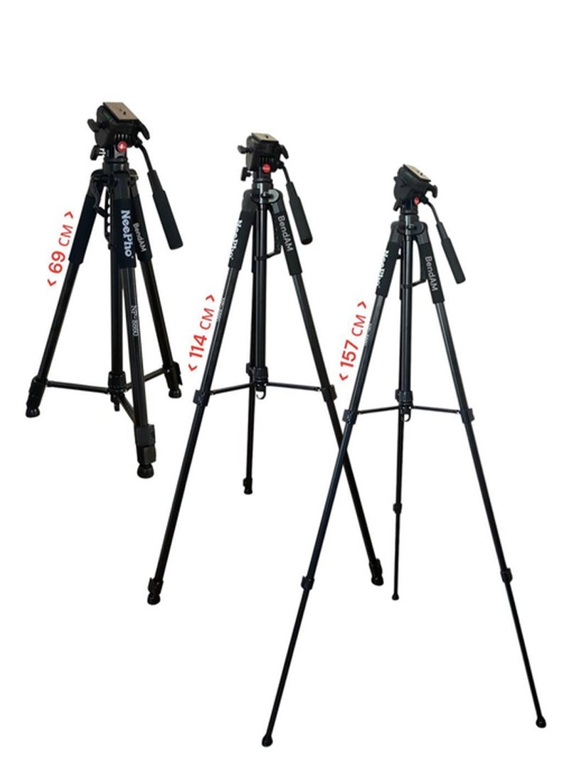 NeePho Professional Tripod NP-8860 , made of high-quality aluminum alloy and features an adjustable height from 69 to 192 cm, It features a water level for leveling, a 360-degree rotating head, stable non-slip feet, and a removable base, Ideal for cameras and smartphones, it's suitable for studio or outdoor photography. Lightweight and portable, it comes with an included shoulder bag, the perfect choice for photographers and professionals.  - Image 4