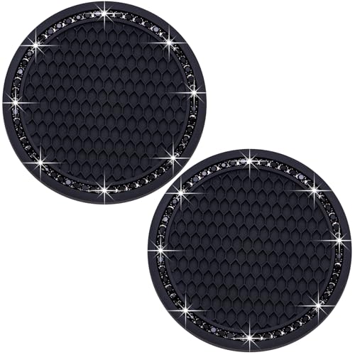 MEAJOO 2PCS Bling Cup Holder Coaster 275 Inch Auto Car Cup Holder Insert Coasters Soft Silicone AntiSlip Shockproof Universal Vehicle Interior Accessories for Women Girls Black - Image 1