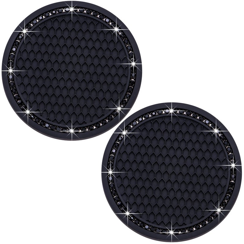 MEAJOO 2PCS Bling Cup Holder Coaster 275 Inch Auto Car Cup Holder Insert Coasters Soft Silicone AntiSlip Shockproof Universal Vehicle Interior Accessories for Women Girls Black - Image 3