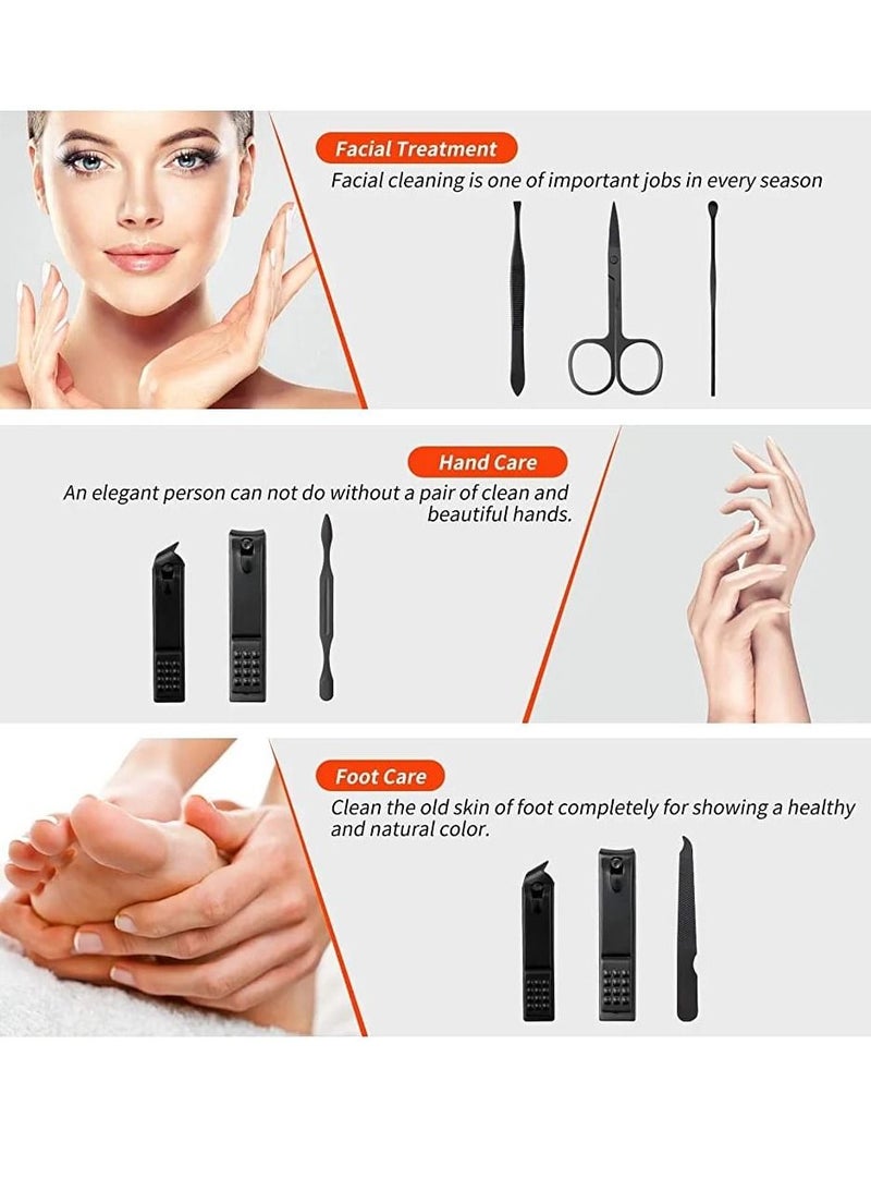 DIGI CORE 7 In 1 Professional Nail Clipper Manicure Pedicure Set Stainless Steel Sharp Nail Trimmer Pedicure And Manicure Set Black - Image 3