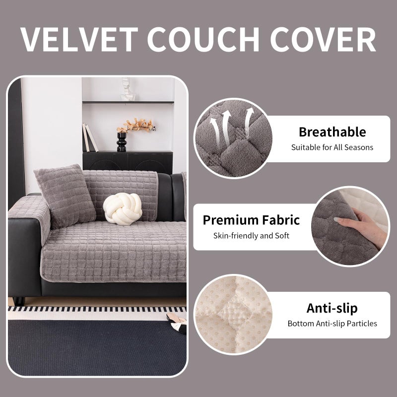 MDSASFD Velvet Couch Cover, Washable Sectional Sofa Cover, Anti Slip Sofa Slipcover for 3 Cushion Couch Sofa L Shaped Armrest Backrest, Furniture Protector Covers for Pets Kids(Dark Grey, Only 1 PCS) - Image 3