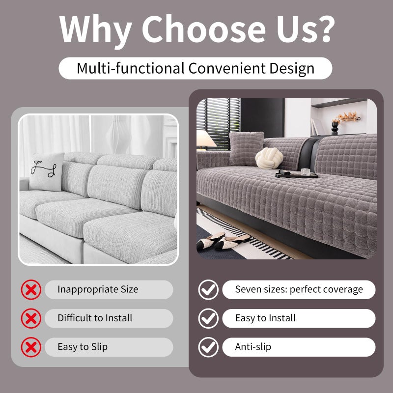 MDSASFD Velvet Couch Cover, Washable Sectional Sofa Cover, Anti Slip Sofa Slipcover for 3 Cushion Couch Sofa L Shaped Armrest Backrest, Furniture Protector Covers for Pets Kids(Dark Grey, Only 1 PCS) - Image 5