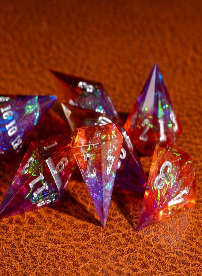CRITALLIC 7PCS Diamond DND Dice Set,Transparent Sharp Edge Die Set D&D RPG Polyhedral Dice,for TTRPG Games Roleplaying Games.(Purple and Orange) - Image 3