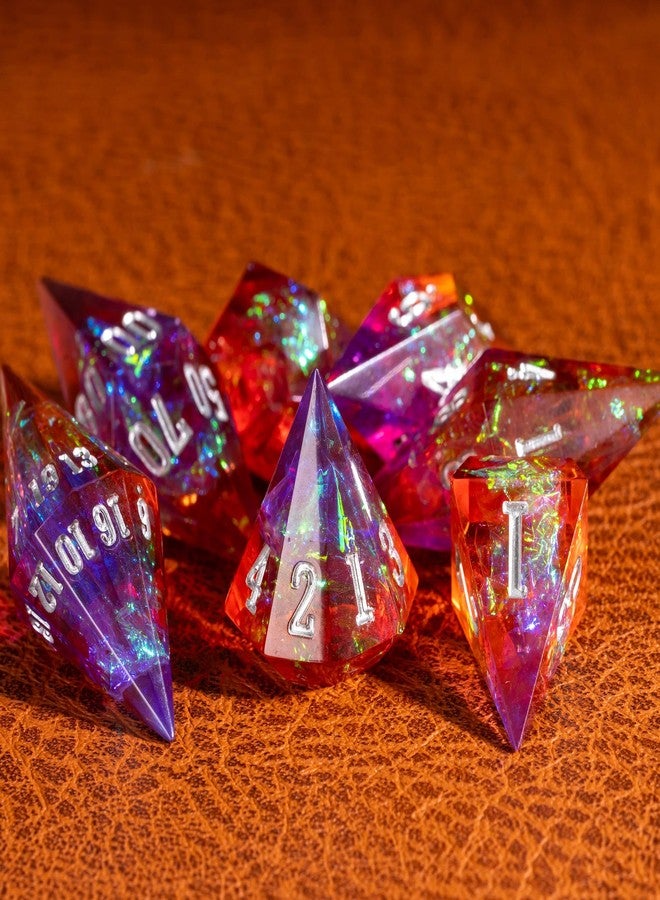 CRITALLIC 7PCS Diamond DND Dice Set,Transparent Sharp Edge Die Set D&D RPG Polyhedral Dice,for TTRPG Games Roleplaying Games.(Purple and Orange) - Image 5