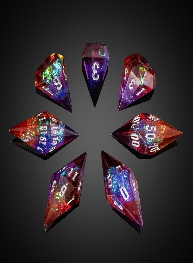 CRITALLIC 7PCS Diamond DND Dice Set,Transparent Sharp Edge Die Set D&D RPG Polyhedral Dice,for TTRPG Games Roleplaying Games.(Purple and Orange) - Image 1