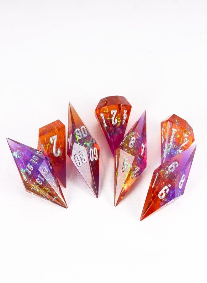 CRITALLIC 7PCS Diamond DND Dice Set,Transparent Sharp Edge Die Set D&D RPG Polyhedral Dice,for TTRPG Games Roleplaying Games.(Purple and Orange) - Image 2