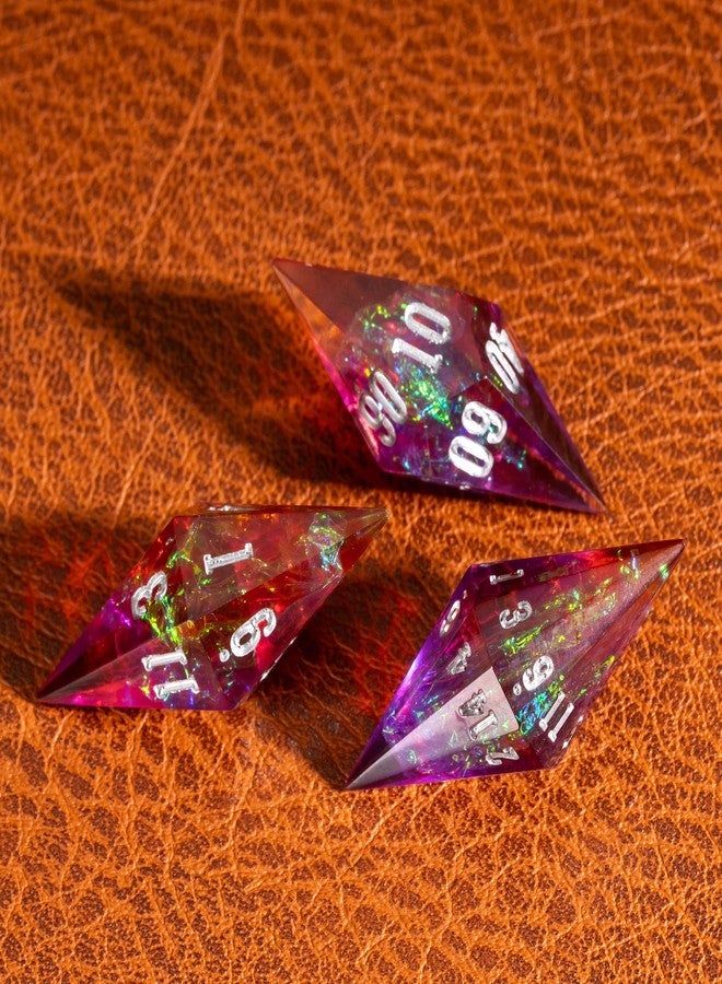 CRITALLIC 7PCS Diamond DND Dice Set,Transparent Sharp Edge Die Set D&D RPG Polyhedral Dice,for TTRPG Games Roleplaying Games.(Purple and Orange) - Image 4