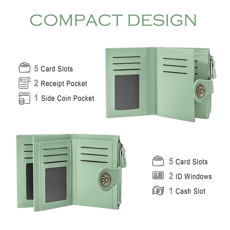 Tipmile Small Wallets Woman Leather 2 ID Windows Bifold RFID Blocking Credit Card Holder Wallet with Zipper Coin Pocket - Image 5