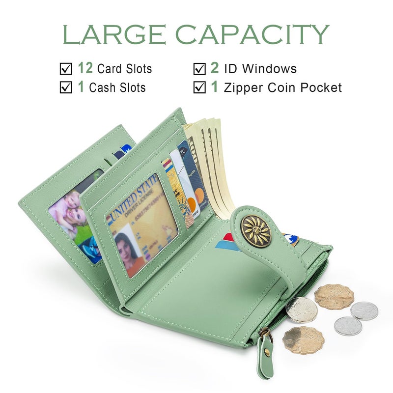 Tipmile Small Wallets Woman Leather 2 ID Windows Bifold RFID Blocking Credit Card Holder Wallet with Zipper Coin Pocket - Image 2