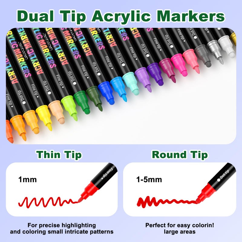 DEYONI 24 Colors Acrylic Paint Markers, Dual Tip Acrylic Paint Pens Markers for Rock, Fabric, Wood, Glass, Craft, Decoration, Adult DIY Crafts Art Supplies - Image 2