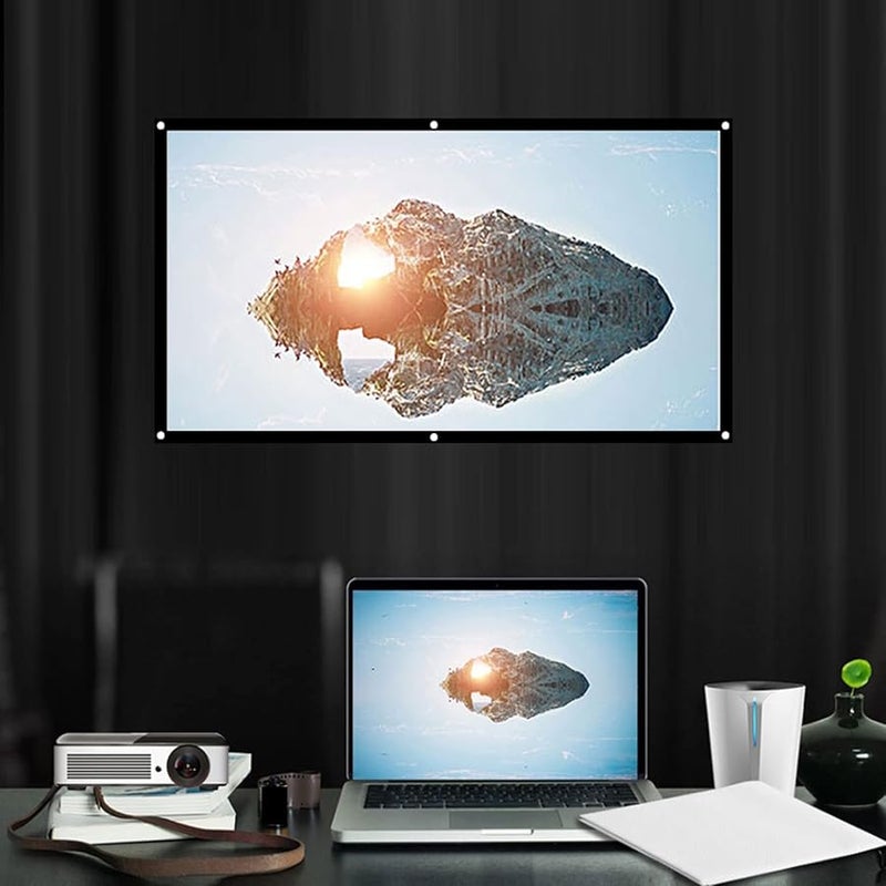 شاشة عرض محمولة FILFEEL مقاس 120 بوصة للعرض الأمامي والخلفي من البوليستر الأبيض للتخييم في الهواء الطلق - Image 3