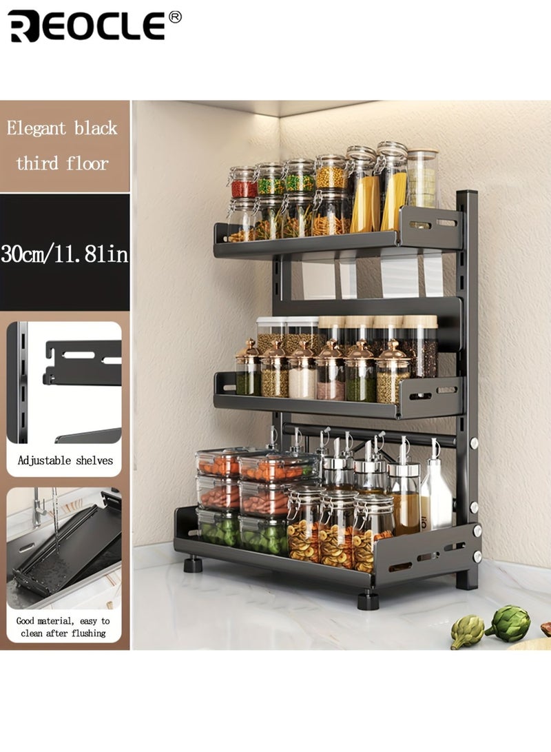 REOCLE 3-Tier Steel Spice Rack for Kitchen Countertop Versatile Layered Organizer for Spice Storage Ideal for Home Kitchen and Restaurant Use - Image 1