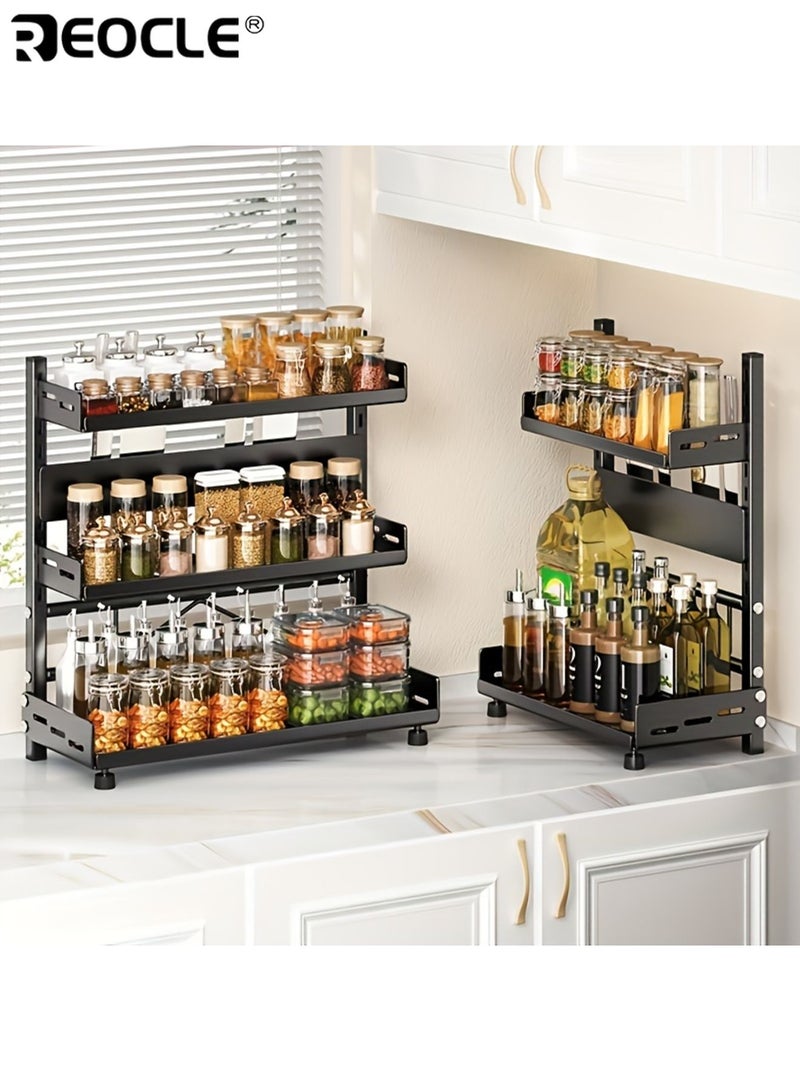 REOCLE 3-Tier Steel Spice Rack for Kitchen Countertop Versatile Layered Organizer for Spice Storage Ideal for Home Kitchen and Restaurant Use - Image 2