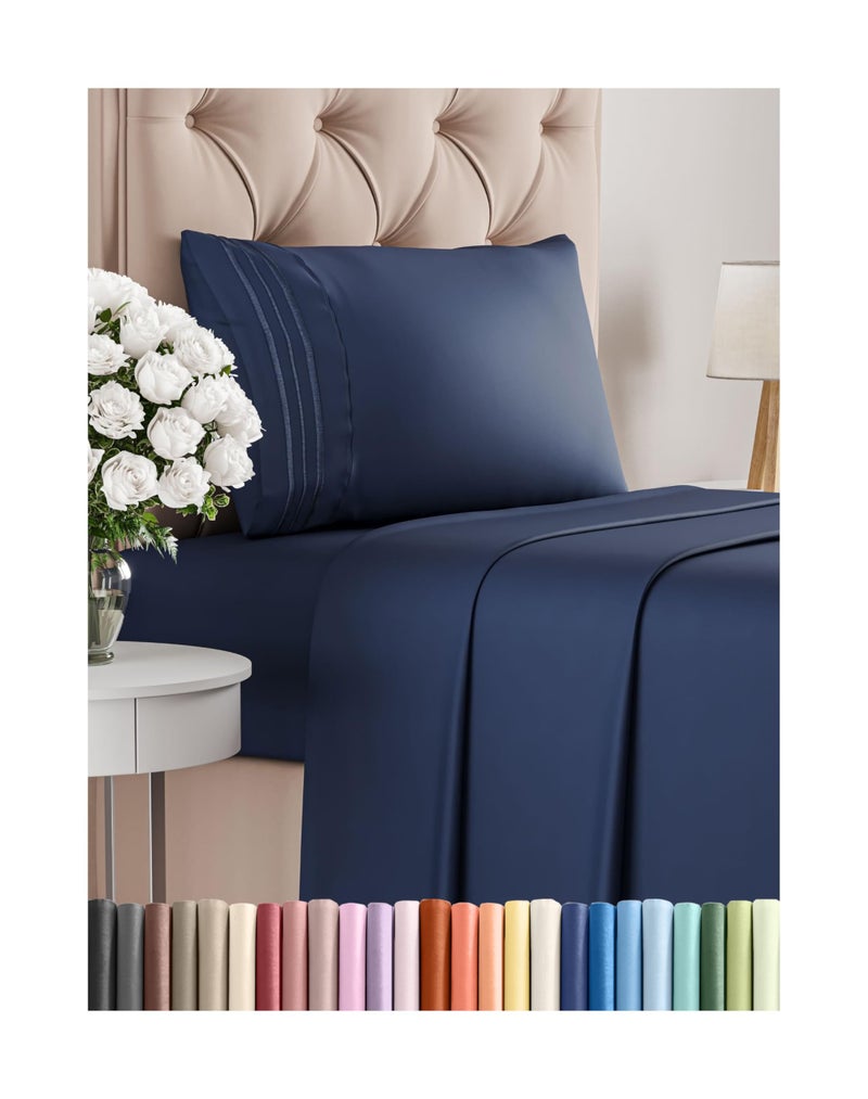CGK Unlimited Twin XL Size 3 Piece Sheet Set  Comfy Breathable  Cooling Bed Sheets Set  Hotel Luxury Bedding for Women Men Kids Teens Boys  Girls  Deep Pockets Soft Wrinkle Free  OekoTex  Navy Blue 