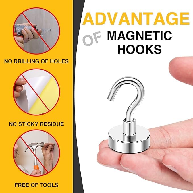 ADICTUM Magnetic Hooks Magnetic Hanger Neodymium Magnets Hooks Magnets Hook for Fridge Kitchen Utility Hanging for Home Kitchen Cruise and Office 6 Pcs - Image 2