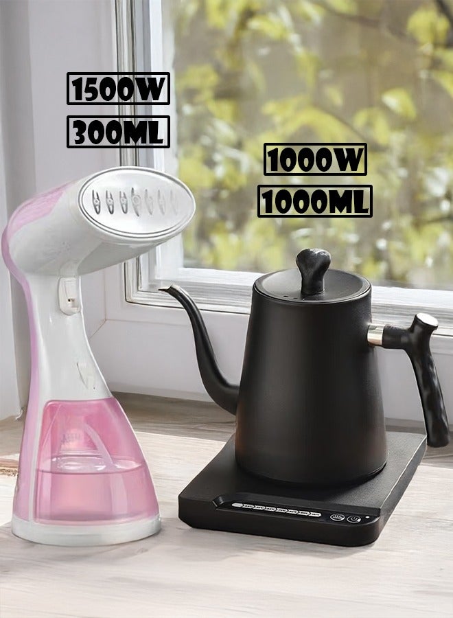 توسكانا يو 2 في 1 مجموعة من غلاية قهوة كهربائية  سعة 1000 مل قوة 1000 واط، مع 7 إعدادات لدرجة الحرارة و مكواة بخار للملابس بقوة 1500 وات و سعة 300 مل - Image 1