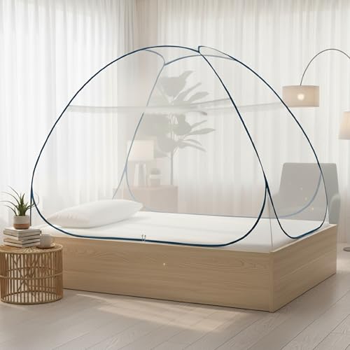 Evafly Mosquito Net for Single Bed | Foldable Machardani | Polyester Strong 30GSM mesh| PVC Coated Corrosion Resistant Steel Wire - Blue - Image 2