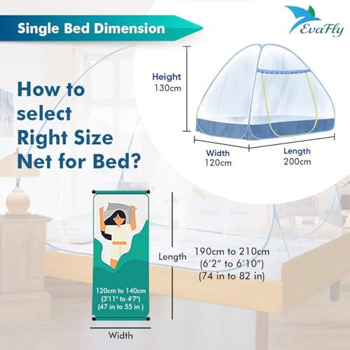 Evafly Mosquito Net for Single Bed | Foldable Machardani | Polyester Strong 30GSM mesh| PVC Coated Corrosion Resistant Steel Wire - Blue - Image 4