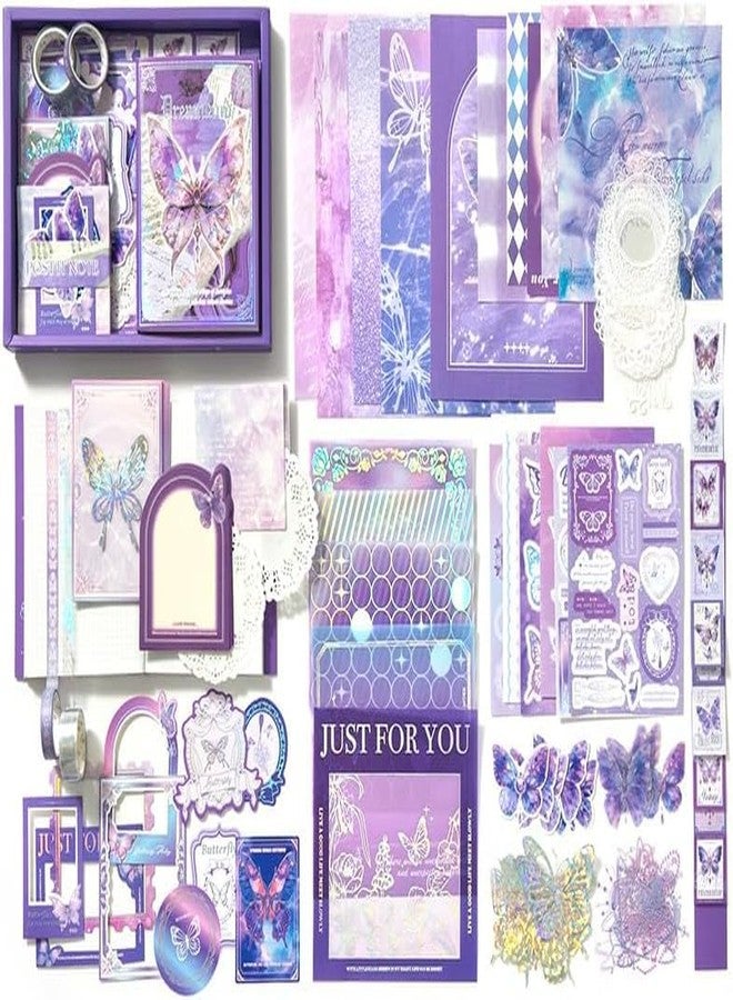 RUJVE Vintage Scrapbook Stickers Pack, Art Journal Kit, Bullet Junk Journal Planners DIY Decoration Paper Stickers Craft Kits Notebook Album Aesthetic Tape,Journaling Gift For Girl (Purple Butterfly Scrapbook) - Image 1