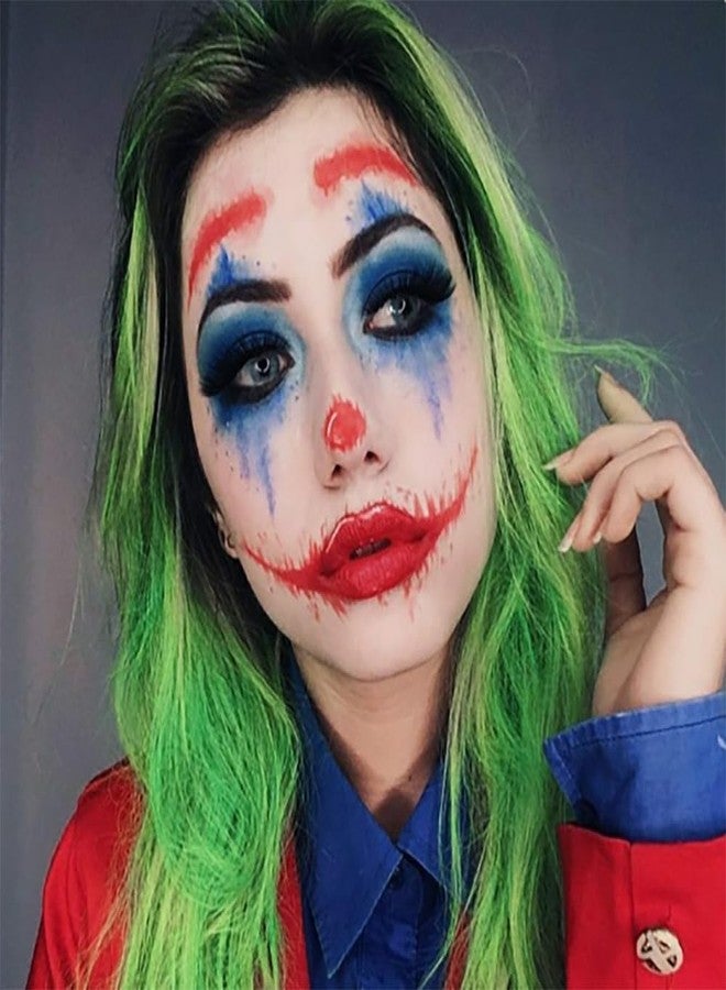 Mysense Clown Makeup Kit,Red White and Blue Face Body Paint Stick,Cream Facepaint and Green Temporary Hair Color Chalk for Halloween Costume Cosplay Party DIY - Image 5