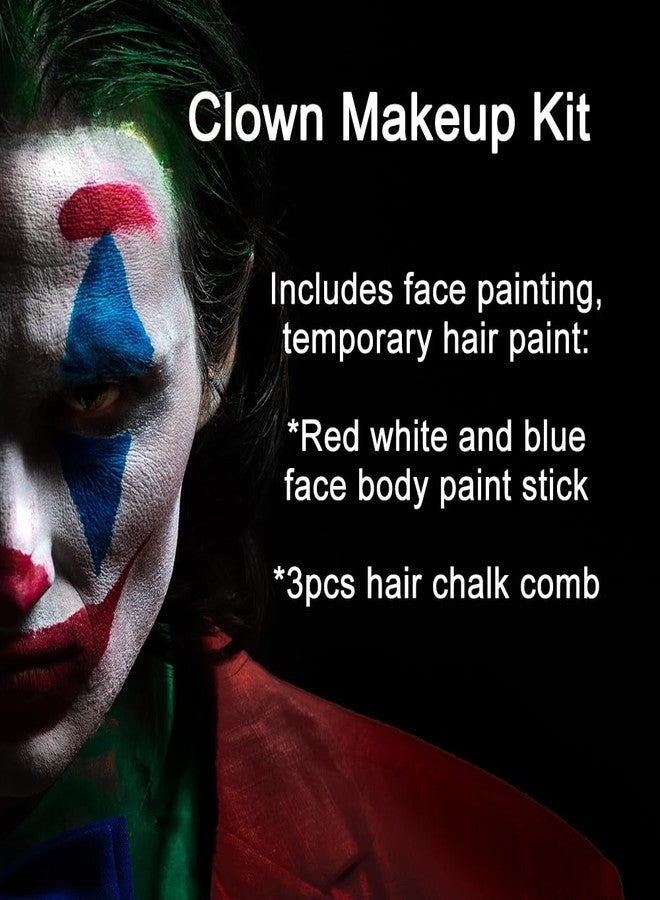 Mysense Clown Makeup Kit,Red White and Blue Face Body Paint Stick,Cream Facepaint and Green Temporary Hair Color Chalk for Halloween Costume Cosplay Party DIY - Image 2