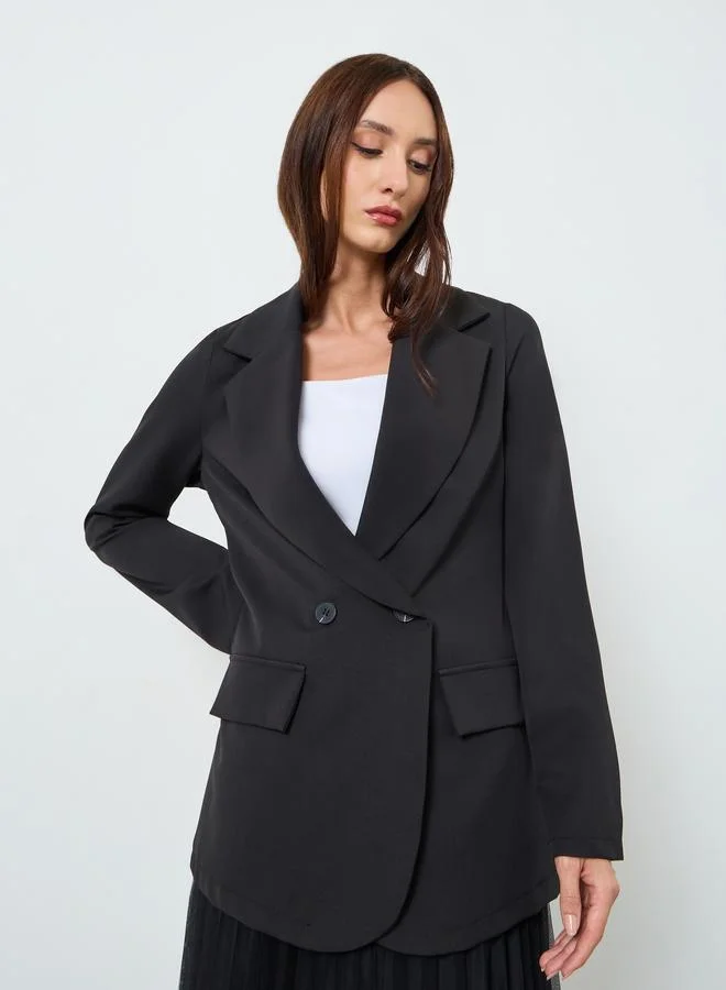 Take Two Women Lapel Button Front Blazer and Mesh Skirt Co-Ords