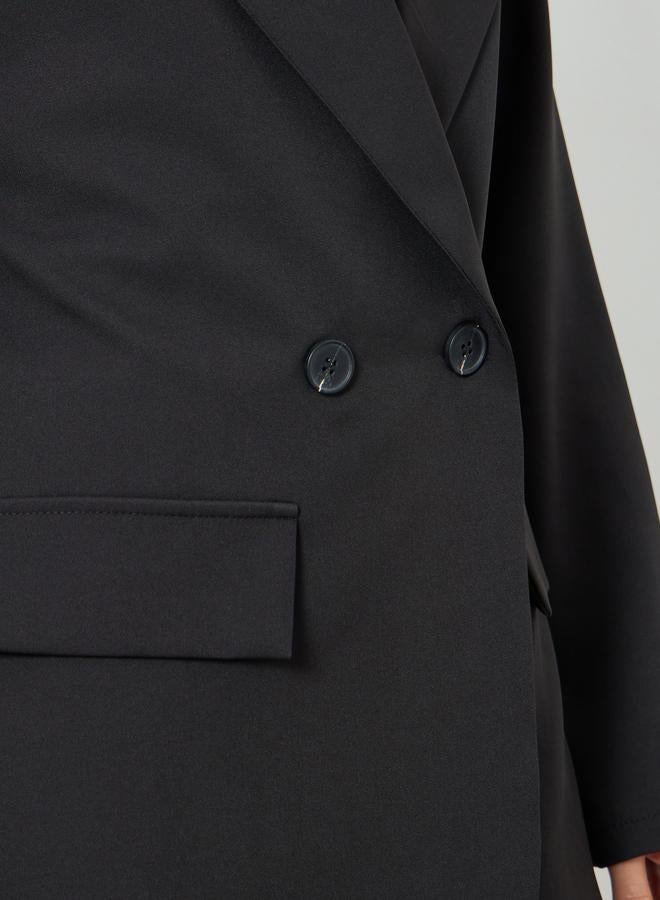 تايك تو طقم بليزر بأزرار أمامية وبتفاصيل ياقة مطوية وتنورة شبكية - Image 3