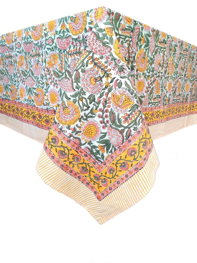 ATOSII Clover Yellow 100% Cotton Rectangle Fall Tablecloth  Handblock Floral Print Linen Table Cloth for Kitchen Dining I Parties  Weddings  Outdoors  Christmas  Thanksgiving Decor 60 X 108 Inches - Image 2