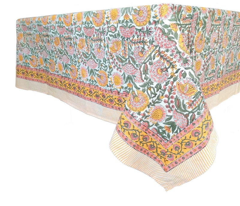 ATOSII Clover Yellow 100% Cotton Rectangle Fall Tablecloth  Handblock Floral Print Linen Table Cloth for Kitchen Dining I Parties  Weddings  Outdoors  Christmas  Thanksgiving Decor 60 X 108 Inches - Image 3