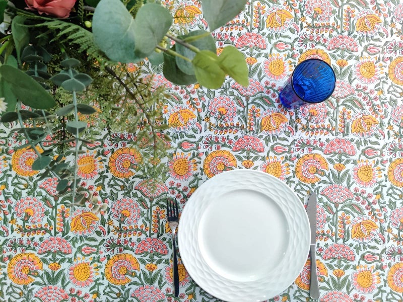 ATOSII Clover Yellow 100% Cotton Rectangle Fall Tablecloth  Handblock Floral Print Linen Table Cloth for Kitchen Dining I Parties  Weddings  Outdoors  Christmas  Thanksgiving Decor 60 X 108 Inches - Image 5