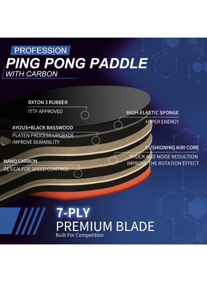 مضرب تنس طاولة احترافي 5 نجوم  طبقات شفرة كربونية ممتازة مع مطاط  - مناسب للتدريب والمنافسات - Image 5