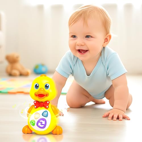 VGRASSP Bump and Go Dancing Duck Toy for Kids with Lights and Music - Battery Operated Walking Duck with Animal Sounds, Poems and 2-Level Volume Control for Baby and Toddlers - Multicolor - Image 2