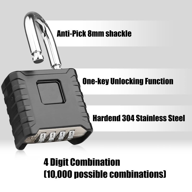 Diyife Heavy Duty Combination Padlock, Large Outdoor Padlock [One-Touch Unlocking] High Security Weatherproof, Design of Hidden Password Suitable for Locker, Home, School, Garage, Gate, Garden - Image 3