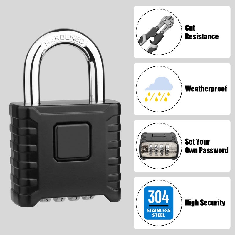Diyife Heavy Duty Combination Padlock, Large Outdoor Padlock [One-Touch Unlocking] High Security Weatherproof, Design of Hidden Password Suitable for Locker, Home, School, Garage, Gate, Garden - Image 4